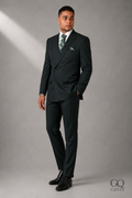 Hunter Green Double-Breasted Suit with Pleated Trousers — Regular Fit