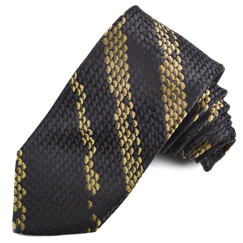 Charcoal Snakeskin Stripe Woven Italian Silk Tie