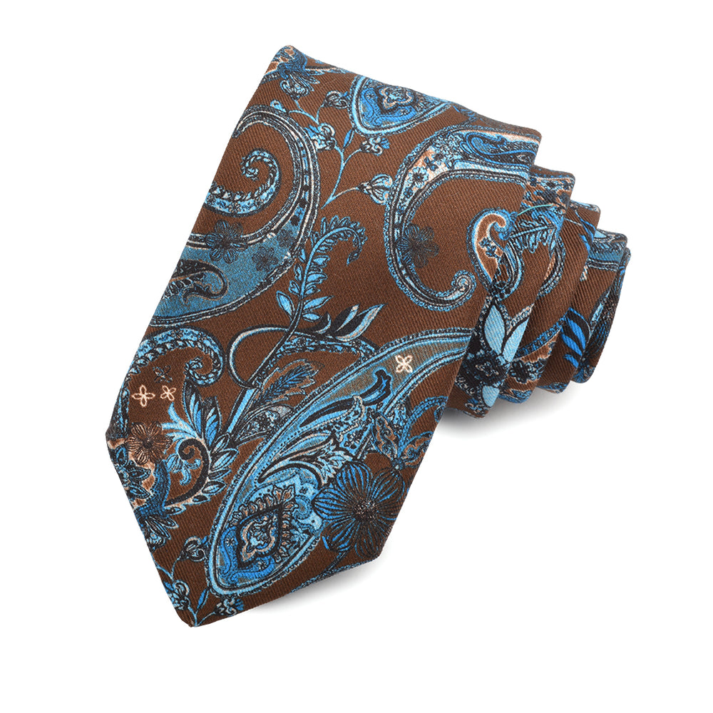 Mocha Pop Art Teardrop Floral Silk-Cotton Tie
