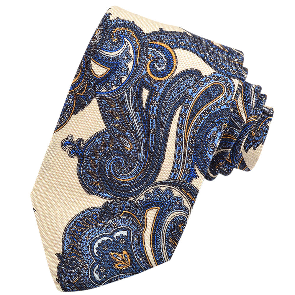 Bold Print Italian Silk Tie — Buff
