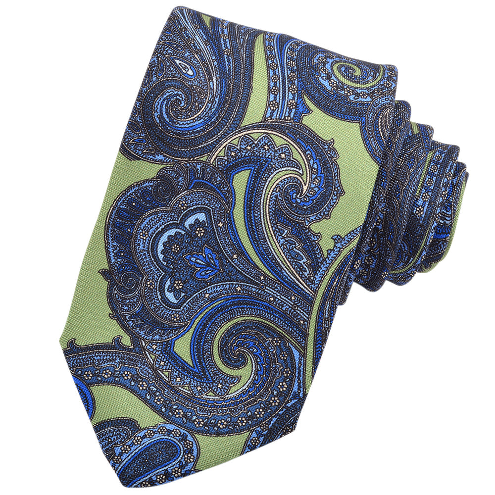Bold Print Italian Silk Tie — Sage
