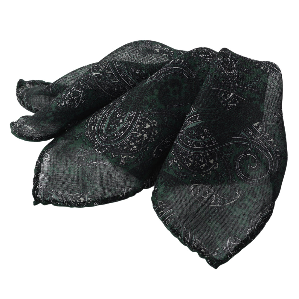 Forest Tonal Paisley Geo Silk-Wool Pocket Square