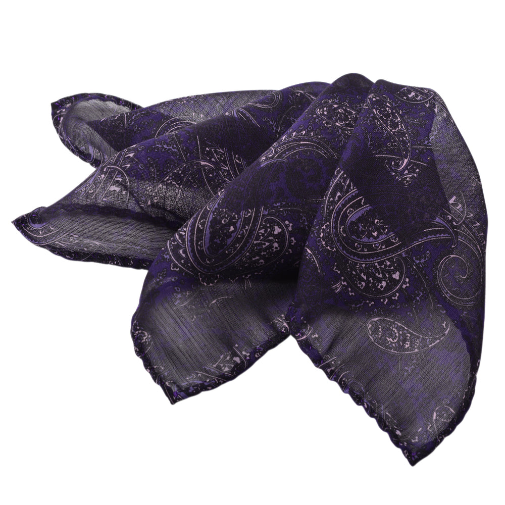 Purple Tonal Paisley Geo Silk-Wool Pocket Square