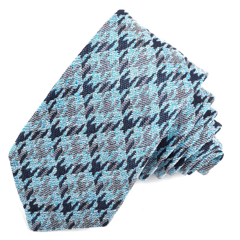 Houndstooth Camo Woven Italian Silk Tie — Teal