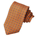 Orange Geometric Floral Medallion Printed Italian Silk Tie