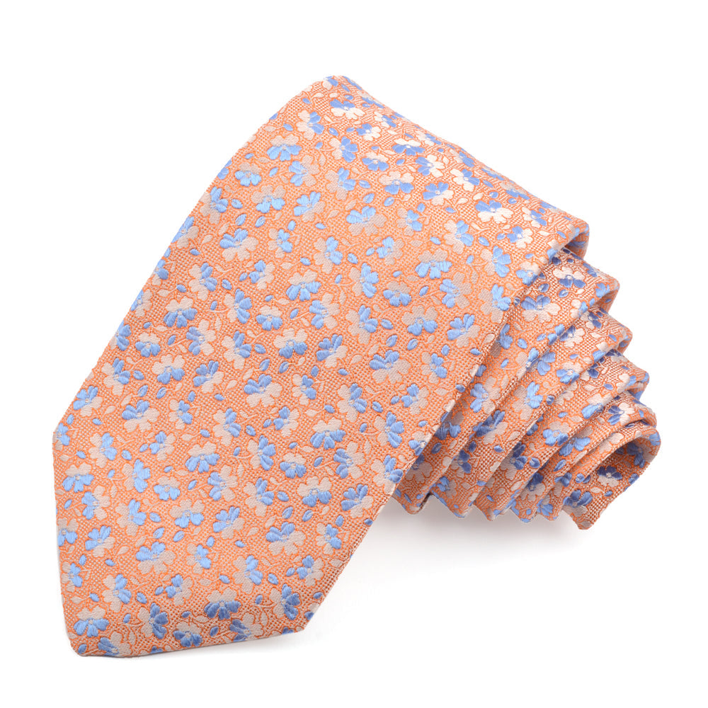 Melon Cascading Daisy Woven Italian Silk Tie