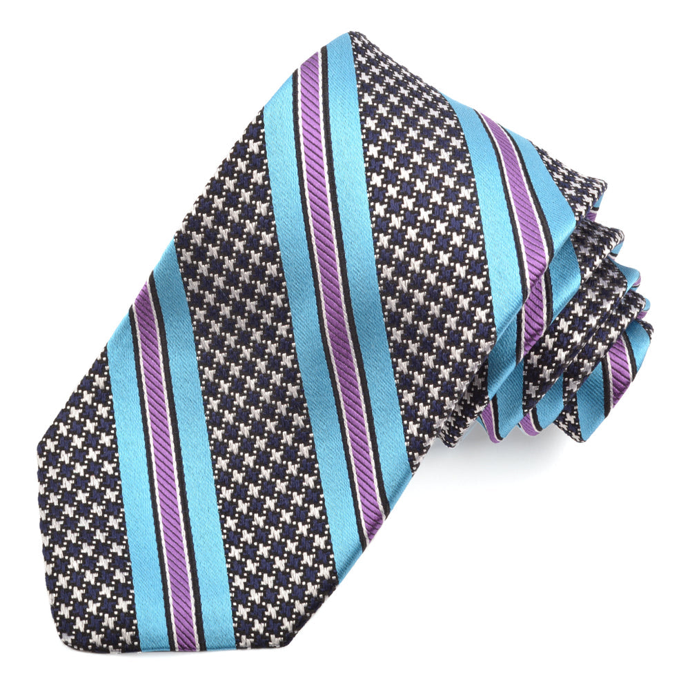 Navy Peacock Floral Paisley Woven Italian Silk Tie