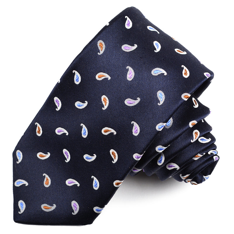 Navy Paisley Woven Silk Tie