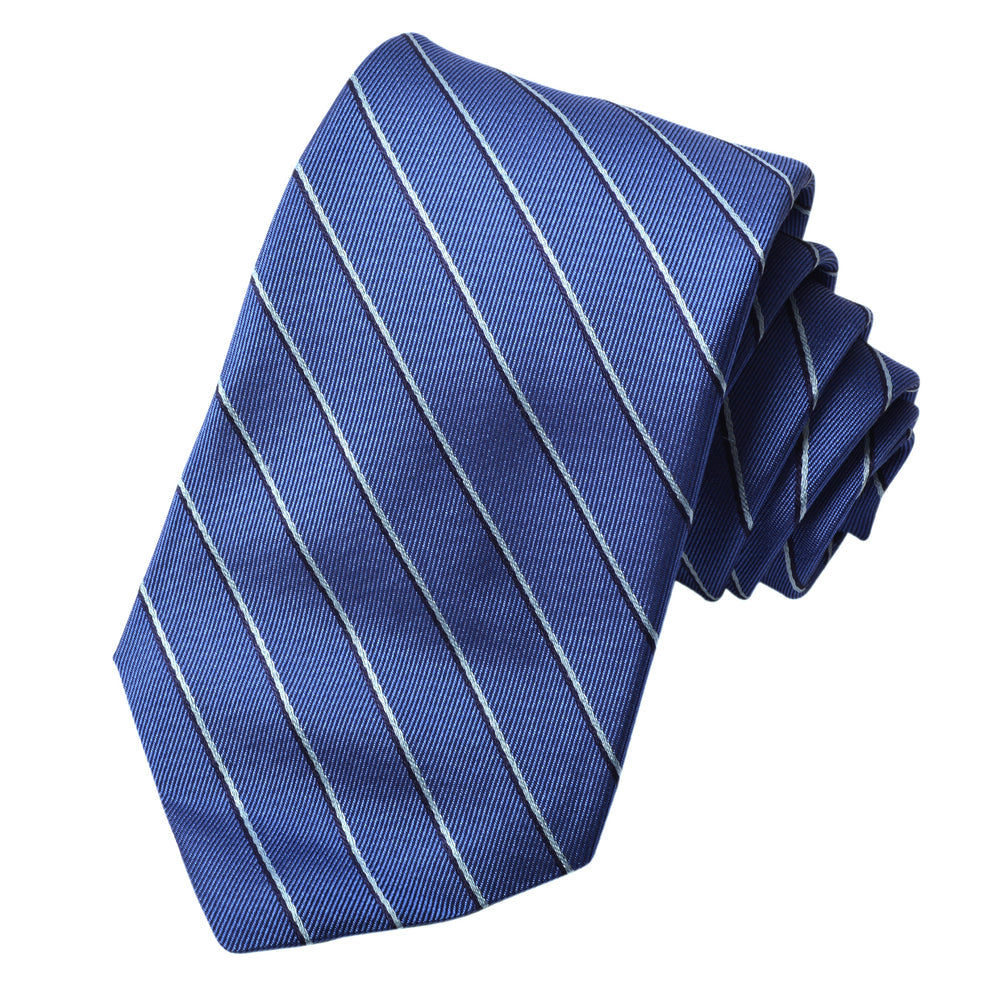 Diagonal Faille Stripe Woven Italian Silk Tie — Bluette