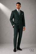 Hunter Green Self-Plaid Double-Breasted Suit — Modern Fit