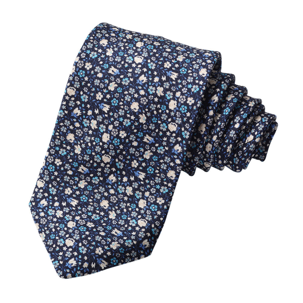 Navy Micro Floral Printed Italian Silk Tie
