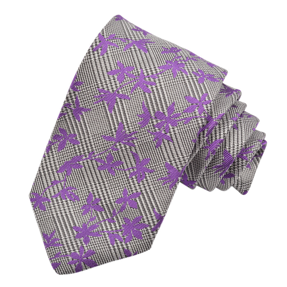 Distressed Medallion Woven Italian Silk Tie — Purple