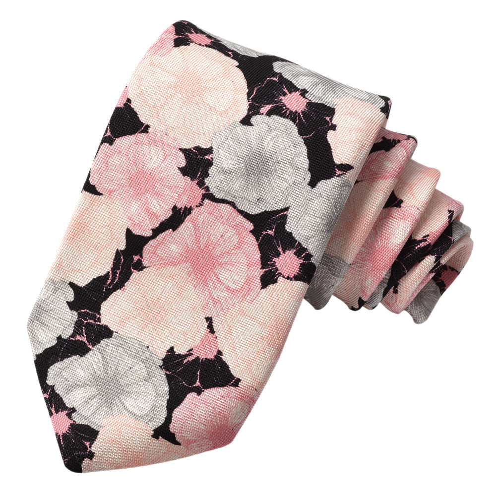 Silhouetted Petunia Printed Italian Silk Tie — Pink
