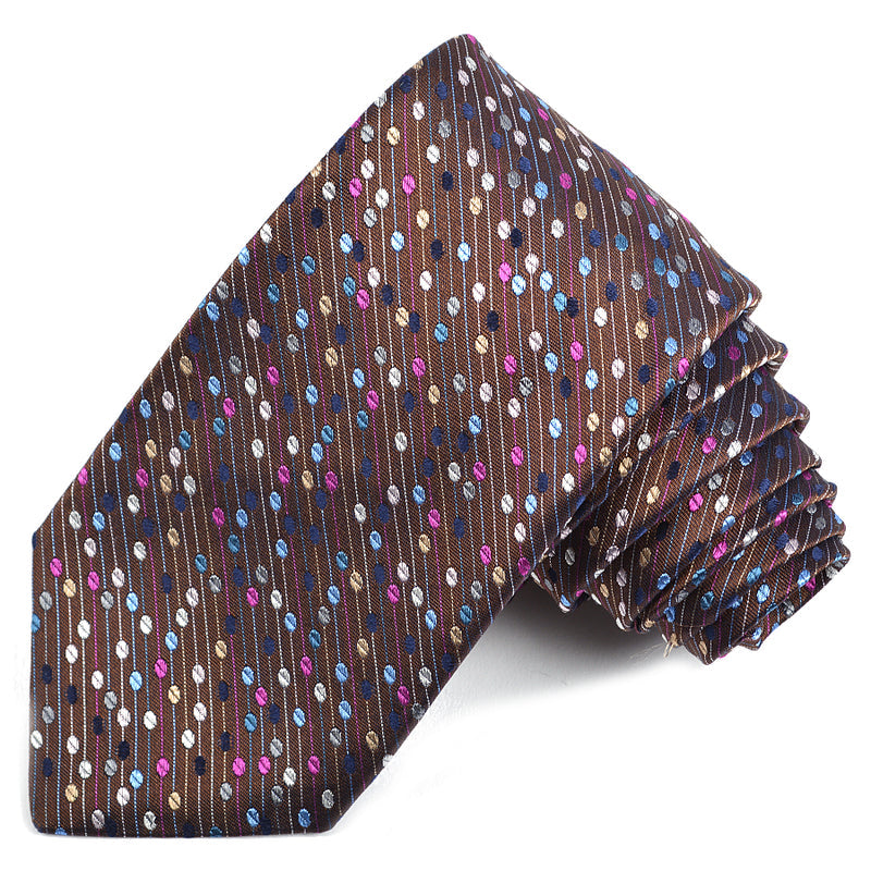 Brown Dot Micro-Stripe Woven Italian Silk Tie