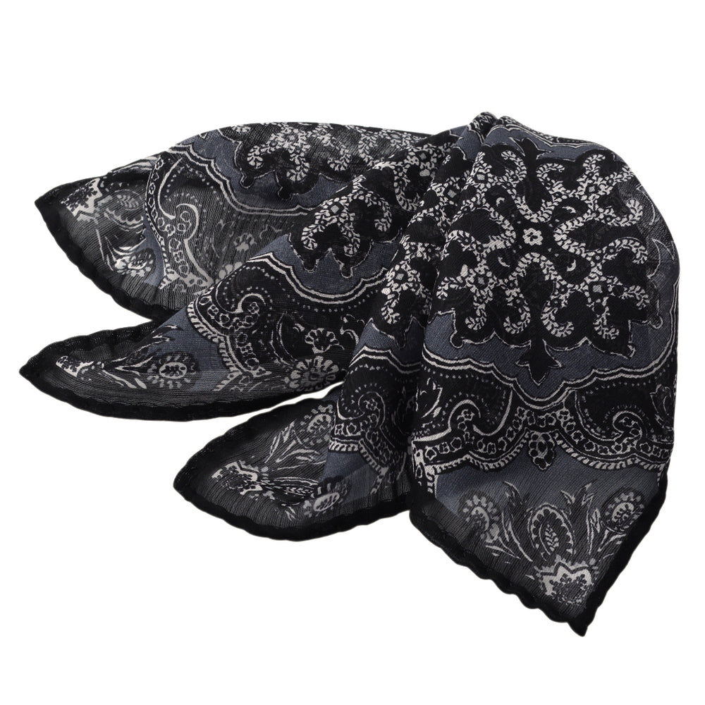 Black & Charcoal Ornate Medallion Silk-Wool Pocket Square