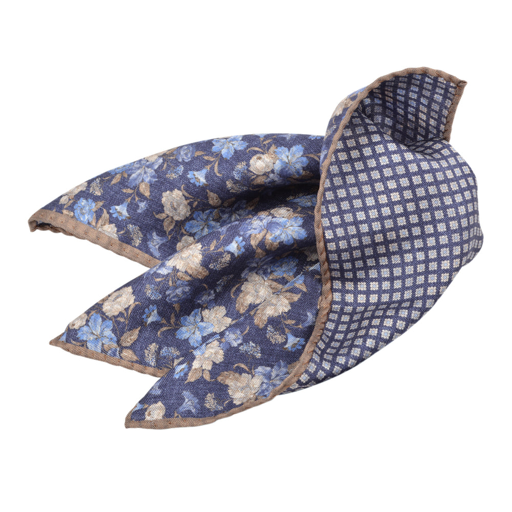 Navy Printed Panama Silk Round Pocket Square