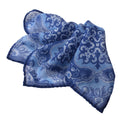 French Blue Ornate Medallion Silk-Wool Pocket Square